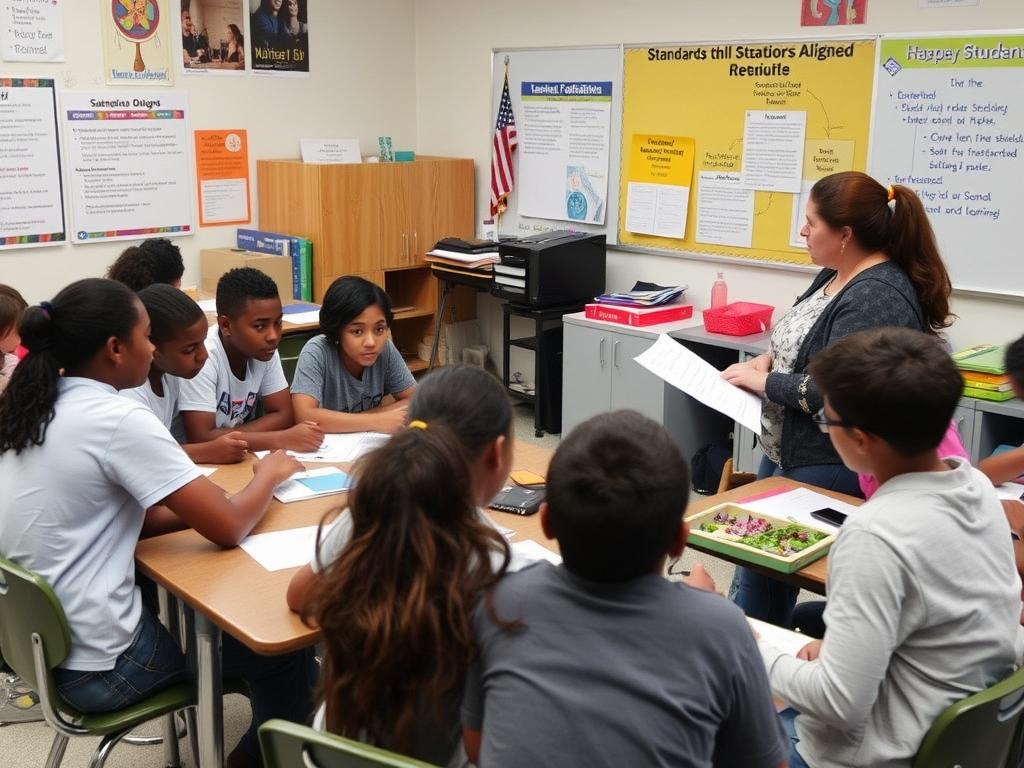 Teacher facilitating a student-centered learning activity aligned with standards