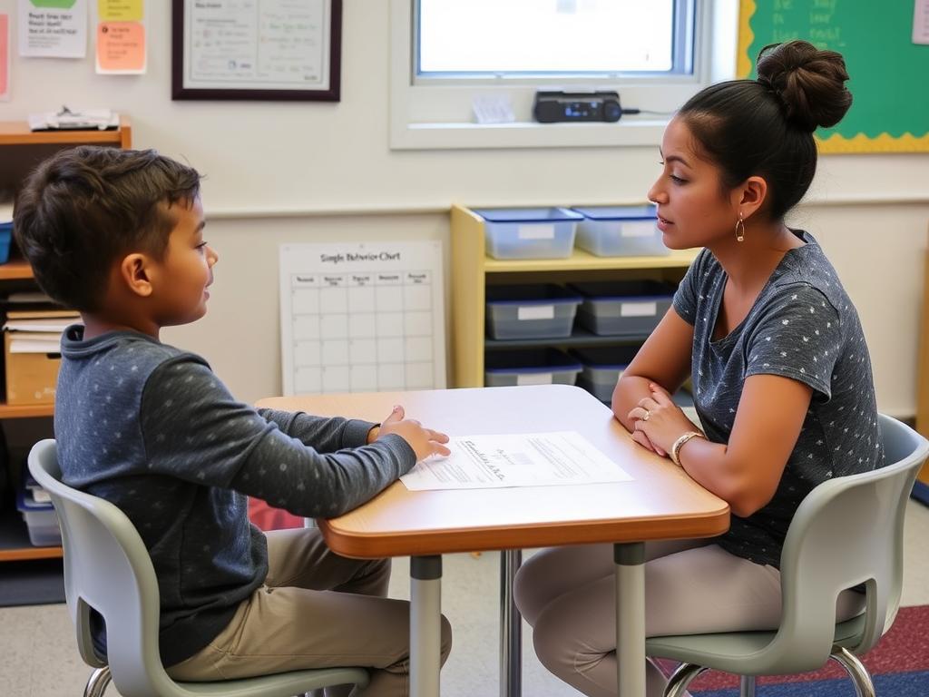 Teacher having a one-on-one conference with a student in a respectful manner Teacher having a one-on-one conference with a student in a respectful manner