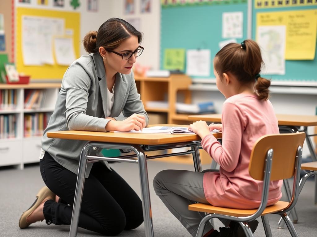 Teacher helping a student evaluate their choices and make adjustments Teacher helping a student evaluate their choices and make adjustments