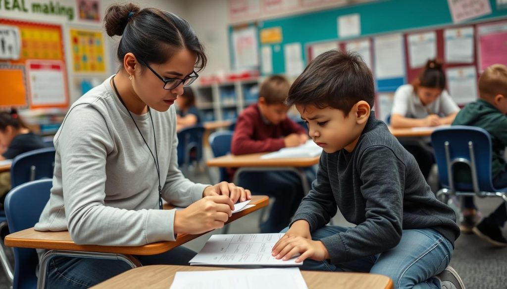Teacher helping a student who is struggling with making effective choices