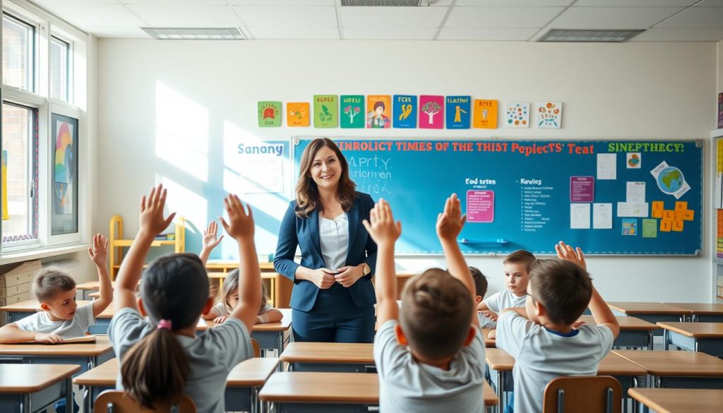 Teacher implementing Effective Classroom Strategies with engaged elementary students