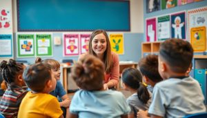 Teacher implementing Effective Strategies with students in a classroom setting Teacher implementing Effective Strategies with students in a classroom setting