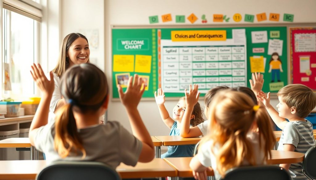 Teacher implementing Love and Logic principles in a classroom with engaged students Teacher implementing Love and Logic principles in a classroom with engaged students