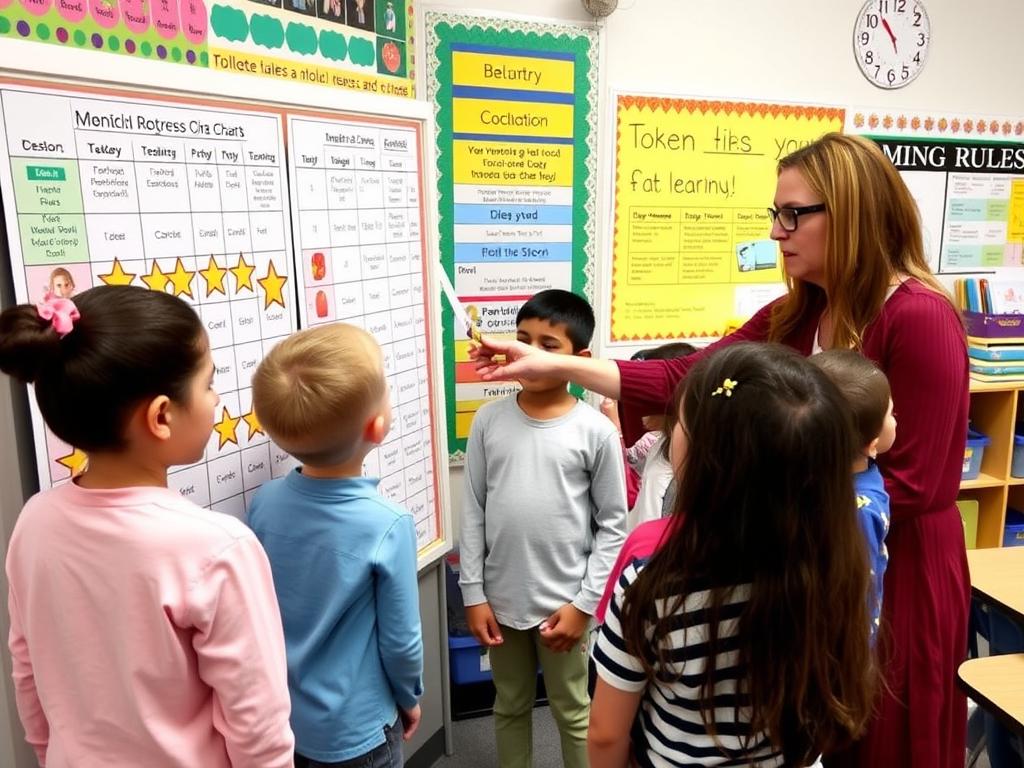 Teacher implementing behaviorist Top Strategies with a classroom reward system Teacher implementing behaviorist Top Strategies with a classroom reward system