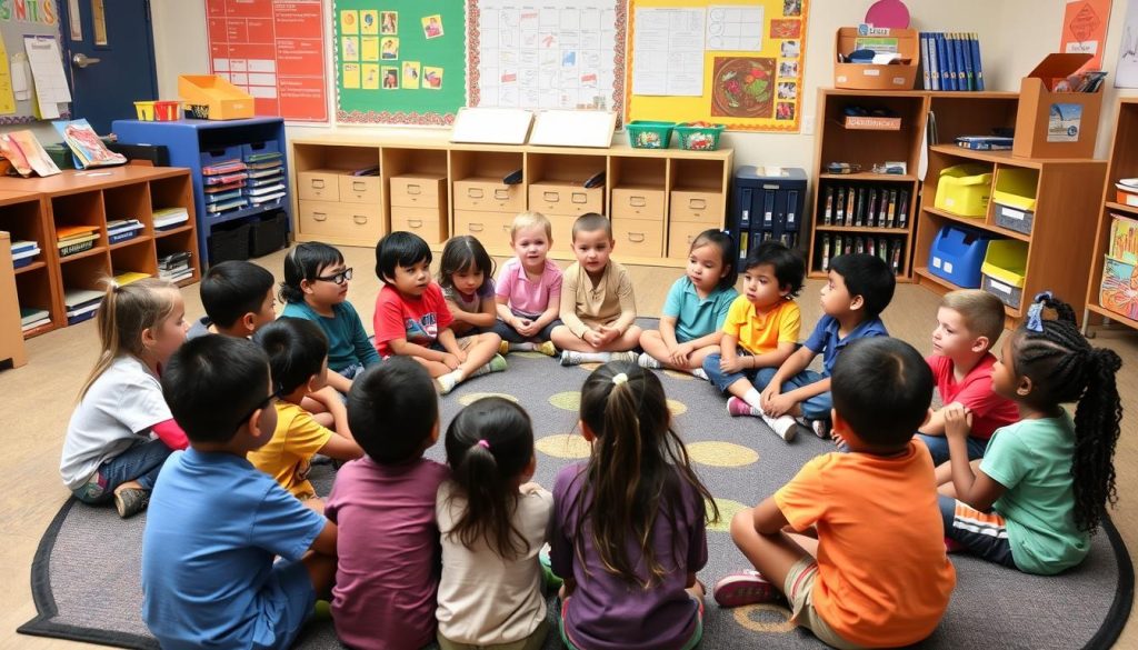 Teacher implementing humanistic Top Strategies through a classroom community circle Teacher implementing humanistic Top Strategies through a classroom community circle