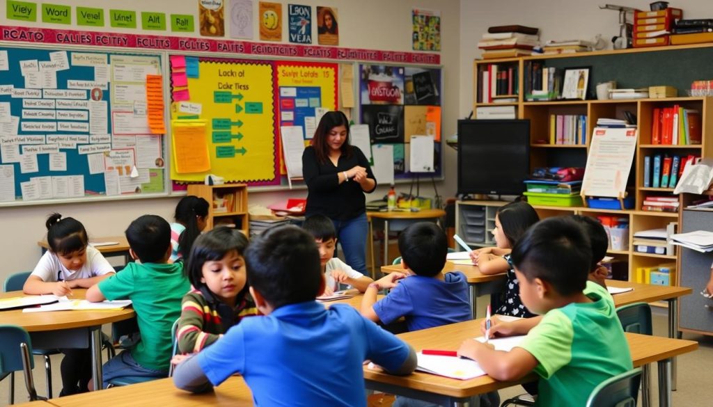 Teacher implementing multiple strategies to support ELLs in a mainstream classroom Teacher implementing multiple strategies to support ELLs in a mainstream classroom