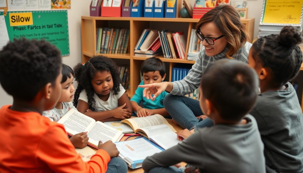 Teacher implementing reading strategies as techniques for success with ELL students using shared reading and visual supports Teacher implementing reading strategies as techniques for success with ELL students using shared reading and visual supports