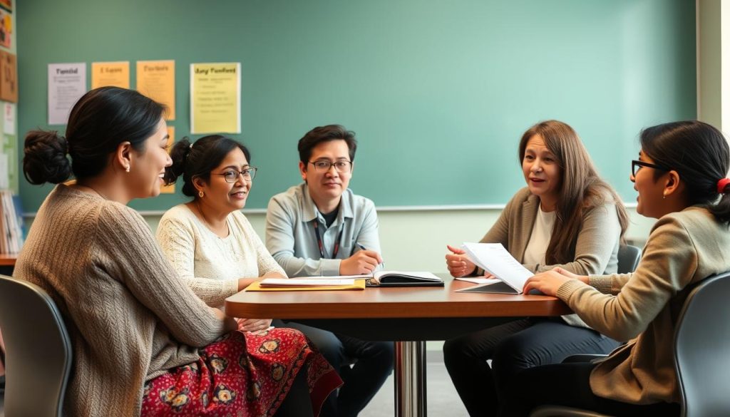 Teacher meeting with ELL families using interpreters and culturally responsive techniques for success Teacher meeting with ELL families using interpreters and culturally responsive techniques for success