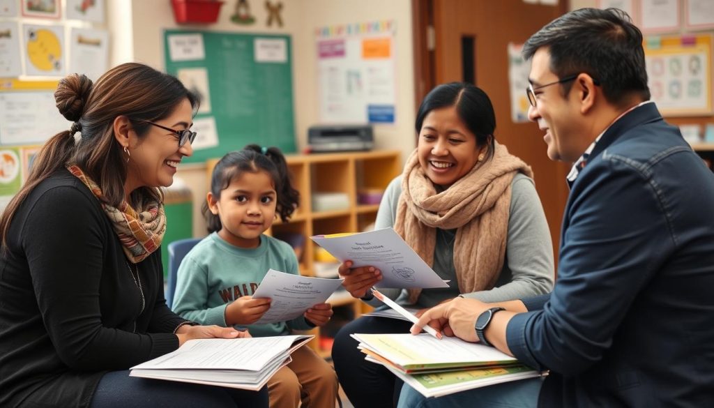 Teacher meeting with ESL student's family with a translator