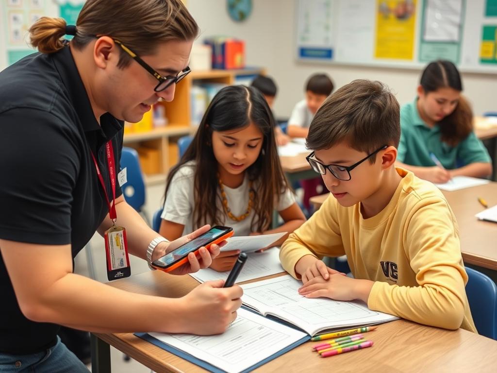 Teacher providing immediate feedback during formative assessment for student success