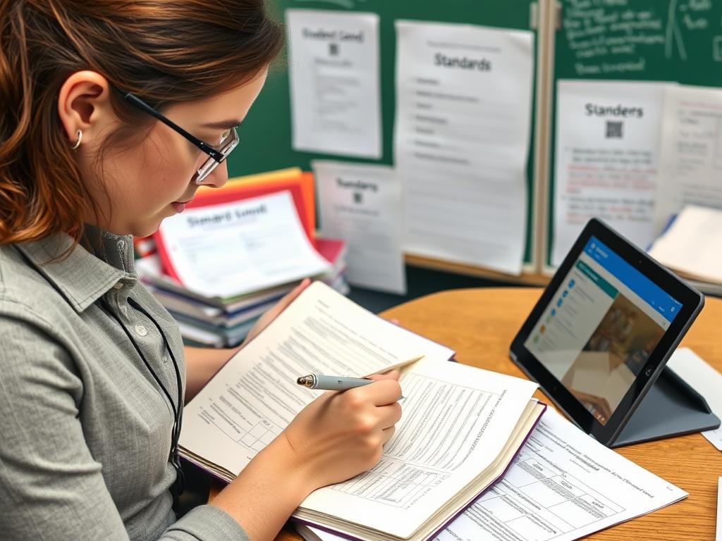 Teacher reflecting on professional growth through standards integration Teacher reflecting on professional growth through standards integration