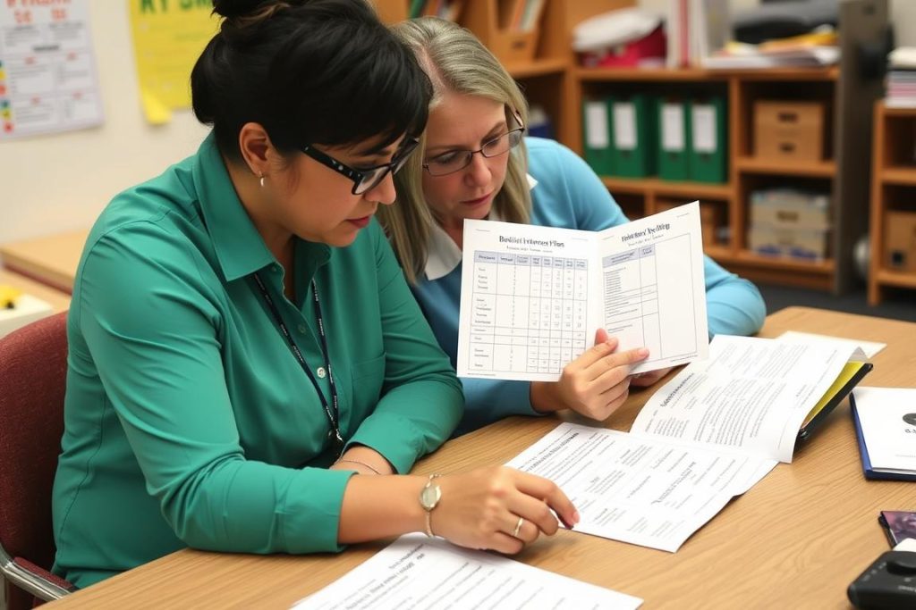 Teacher reviewing a behavior intervention plan as an Effective Classroom Strategy Teacher reviewing a behavior intervention plan as an Effective Classroom Strategy