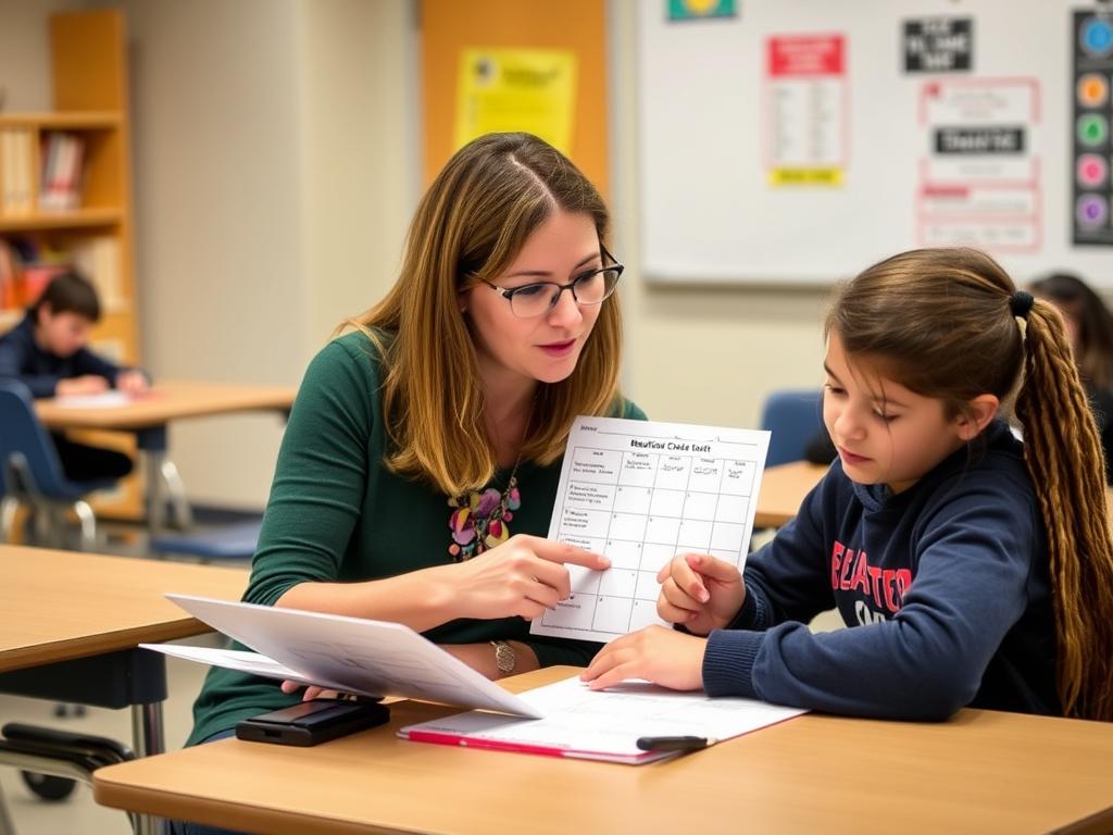 Teacher reviewing individualized behavior plan with a student