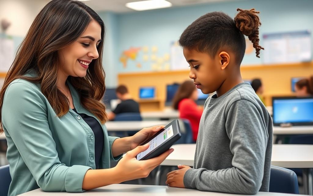 Teacher using digital tools to implement effective classroom strategies