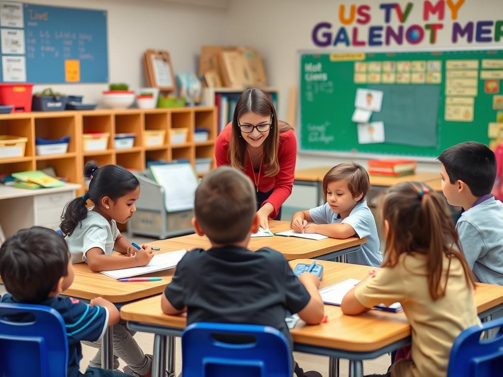 Teacher working with small groups for differentiated instruction supporting student success