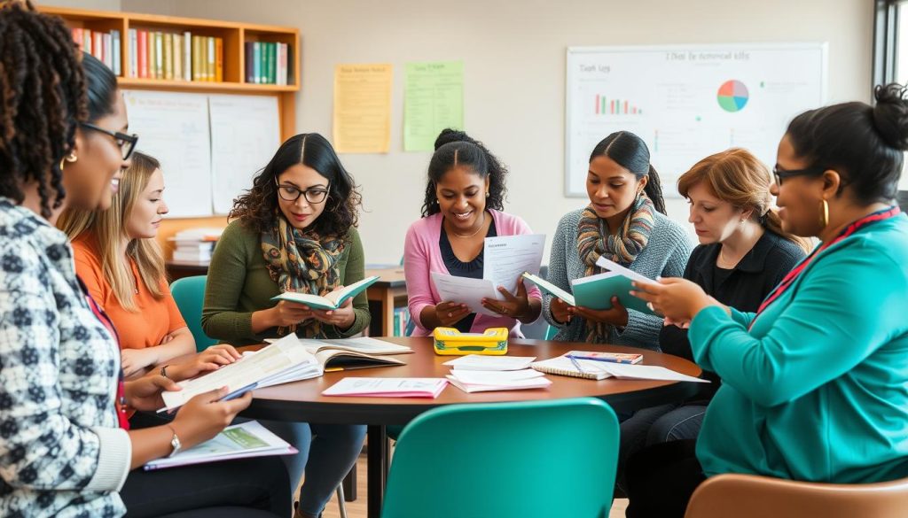 Teachers collaborating in professional development to enhance their techniques for success with ELL students Teachers collaborating in professional development to enhance their techniques for success with ELL students