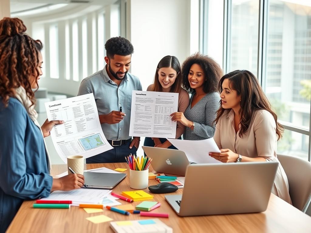 Teachers collaborating on Standards-Based Curriculum planning with curriculum maps and standards documents