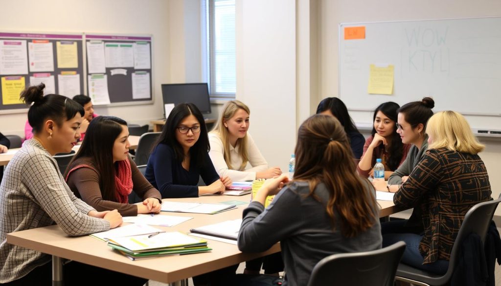 Teachers participating in ELL professional development workshop, demonstrating best practices