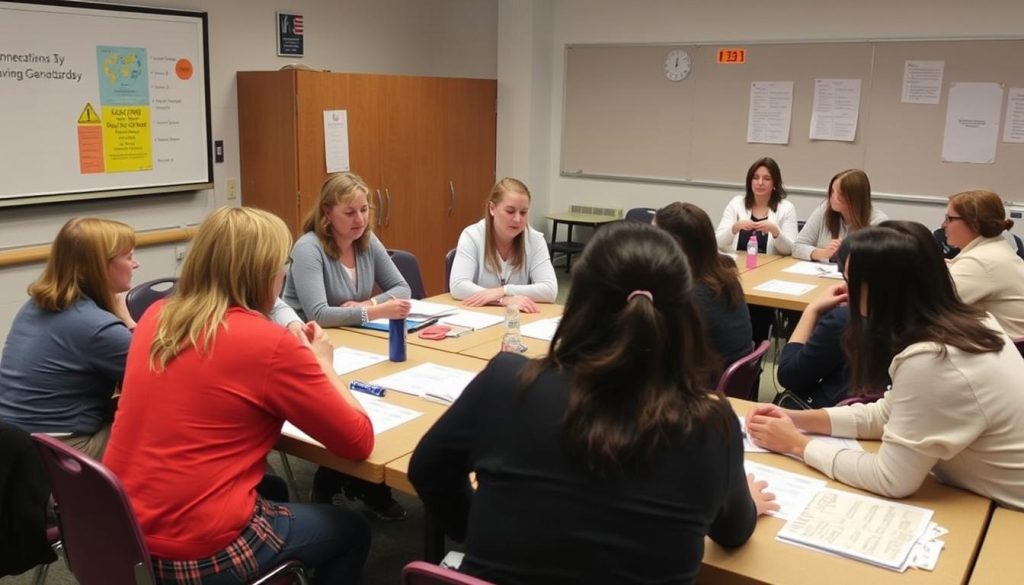 Teachers participating in professional development on integrating standards