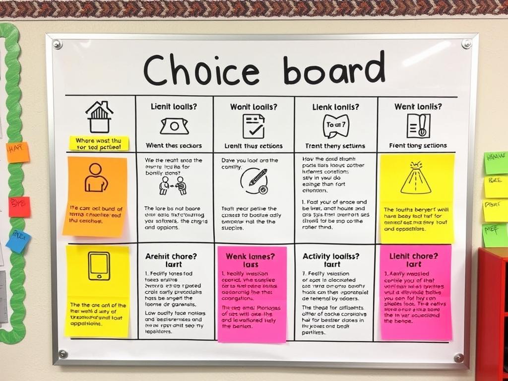 Visual choice board with multiple learning activities