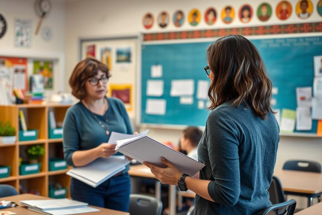 A teacher reflecting on classroom environment and making adjustments based on student feedback A teacher reflecting on classroom environment and making adjustments based on student feedback