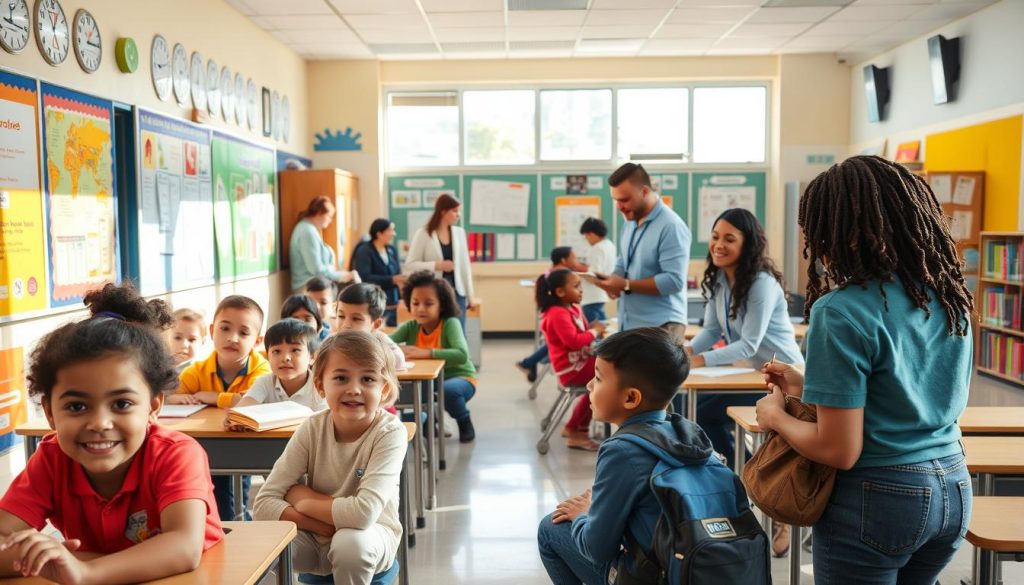 Diverse group of students and teachers in safe, positive school environment Diverse group of students and teachers in safe, positive school environment