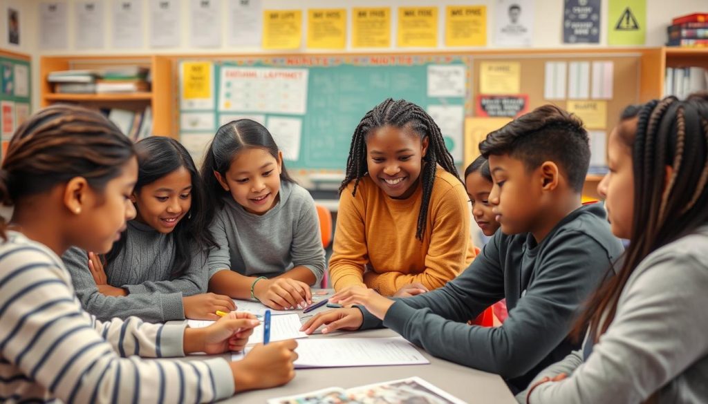 Diverse group of students collaborating with teacher support - essential strategies for educators