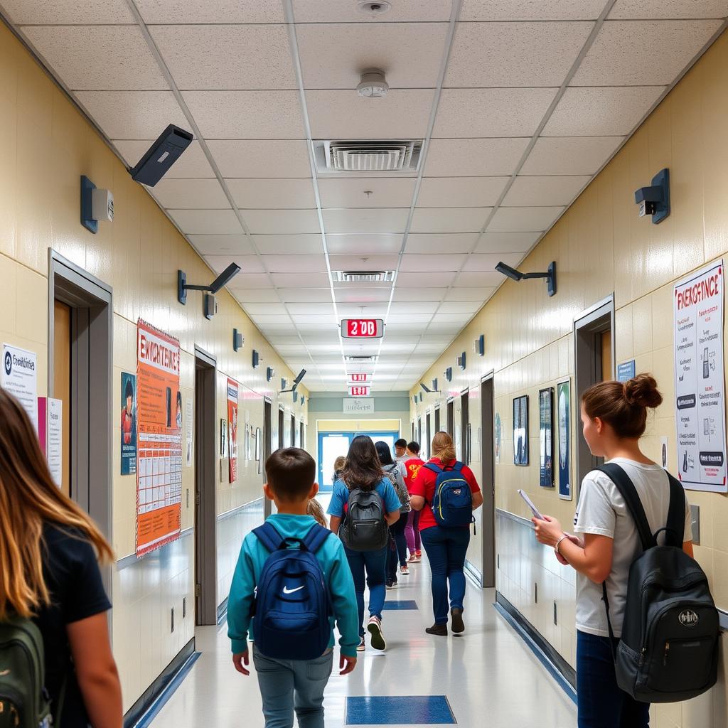 Middle school hallway with safety monitoring Middle school hallway with safety monitoring