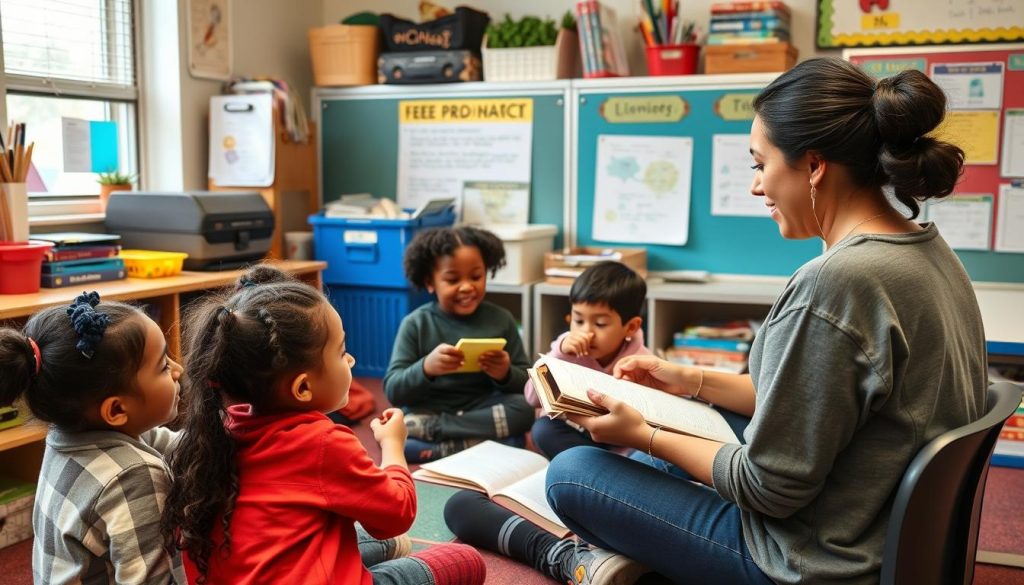 Small group reading intervention session with struggling readers Small group reading intervention session with struggling readers