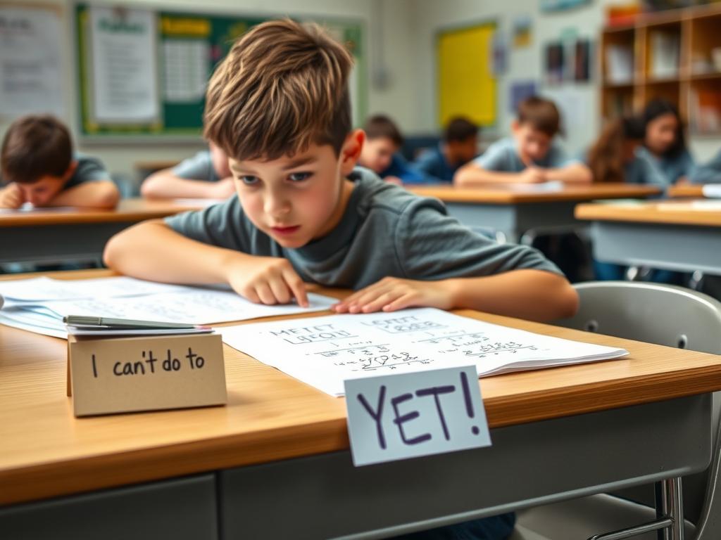 Student working through a challenging math problem with determination