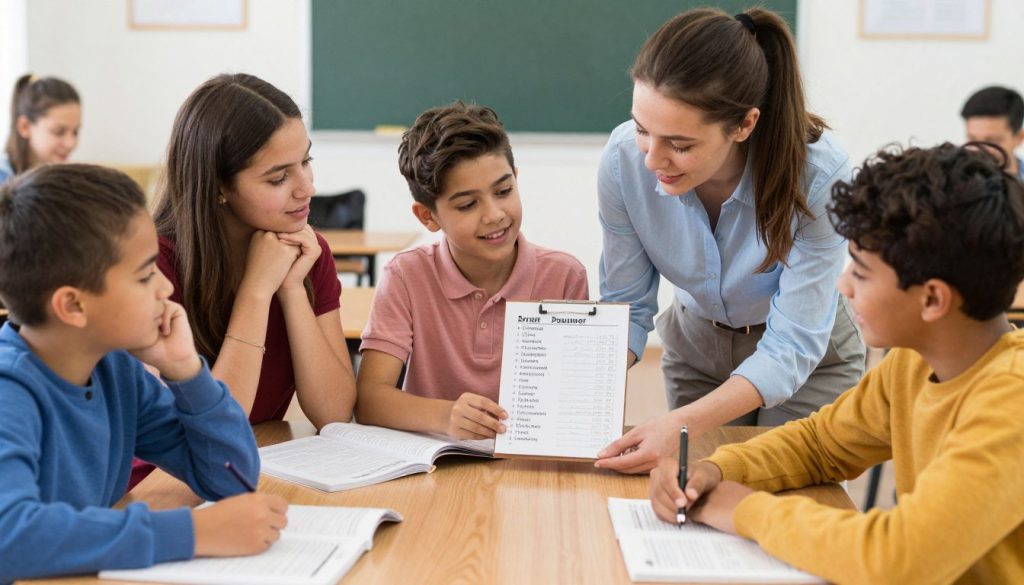 Students collaboratively selecting vocabulary words demonstrating the five key principles for effective instruction