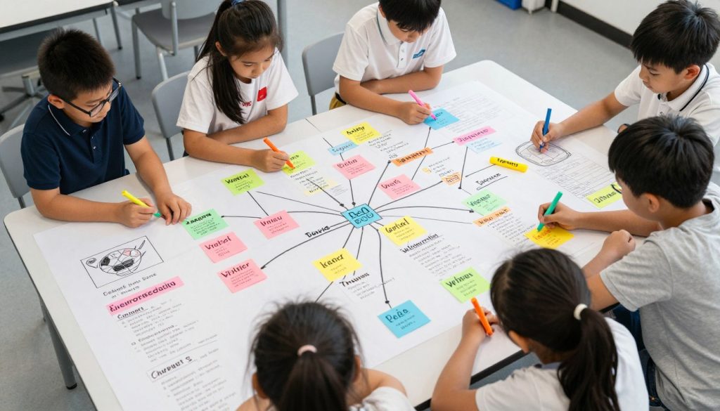 Students creating semantic maps and visual representations of vocabulary words Students creating semantic maps and visual representations of vocabulary words