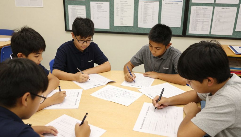 Students engaged in collaborative vocabulary activities using new words Students engaged in collaborative vocabulary activities using new words