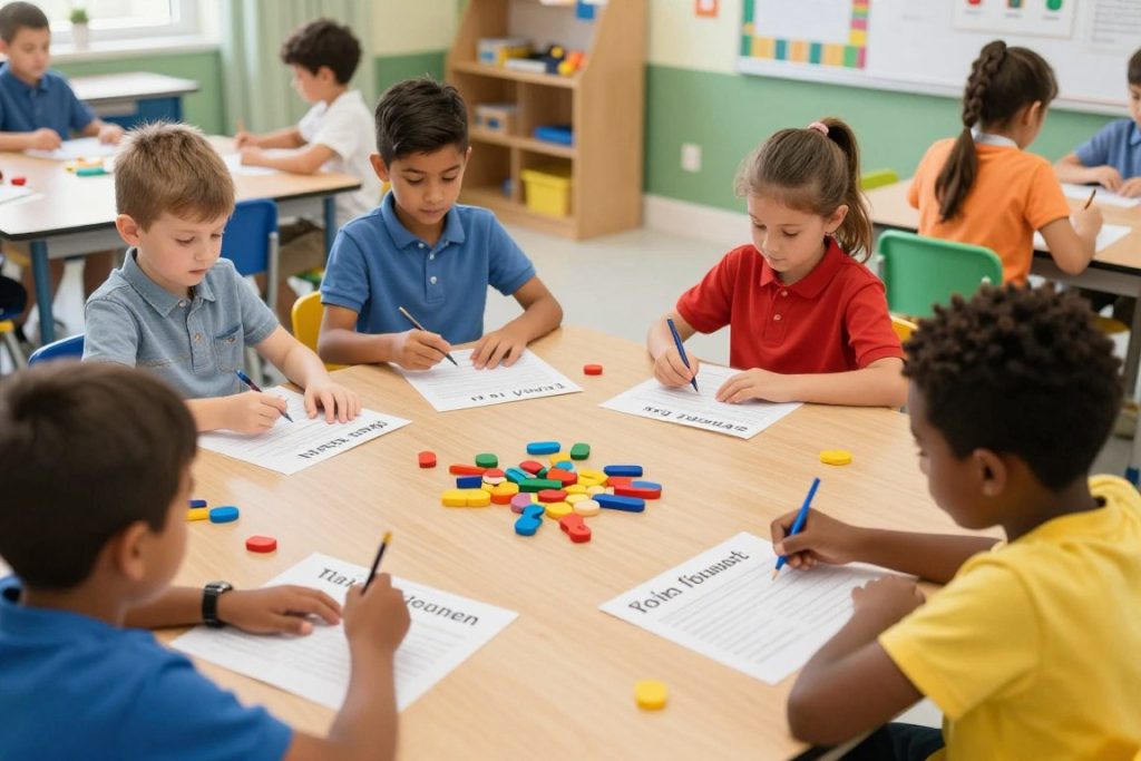 Students engaged in multi-sensory vocabulary learning activities