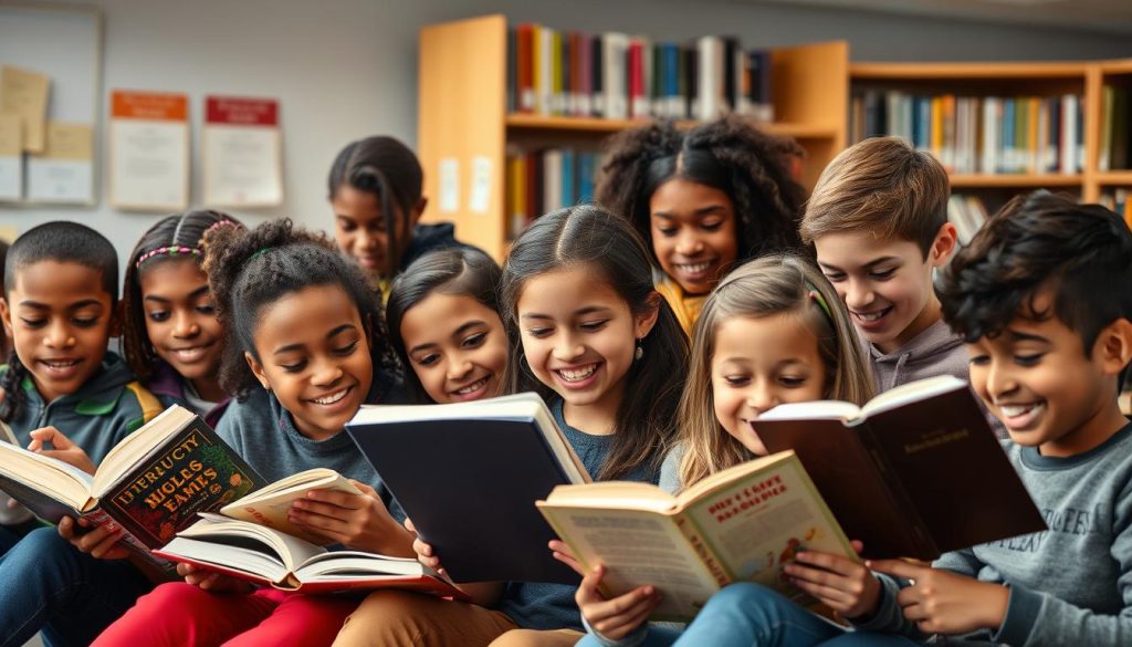 Students engaged in reading showing the importance of reading for lifelong success