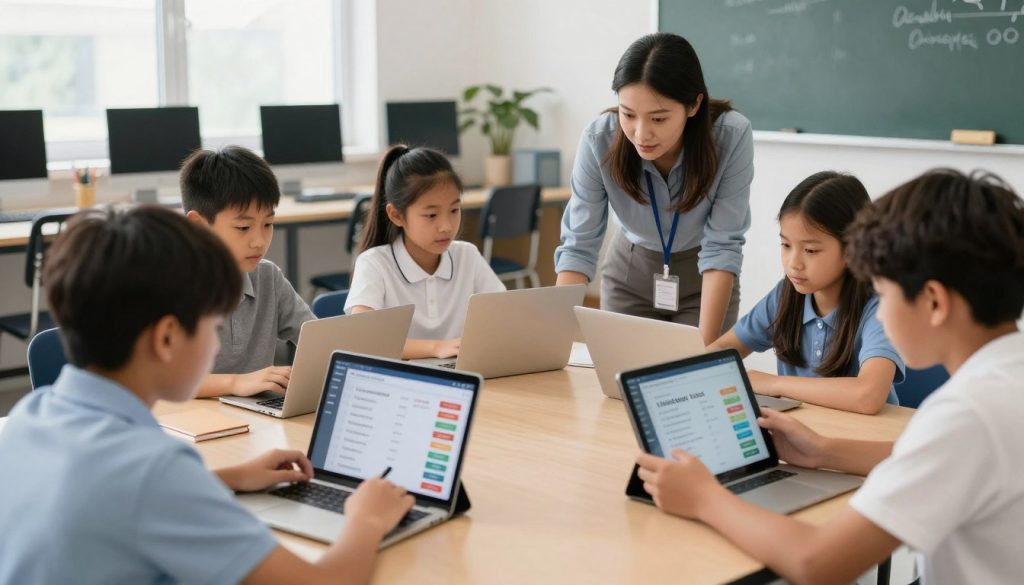 Students using tablets for interactive vocabulary learning activities Students using tablets for interactive vocabulary learning activities