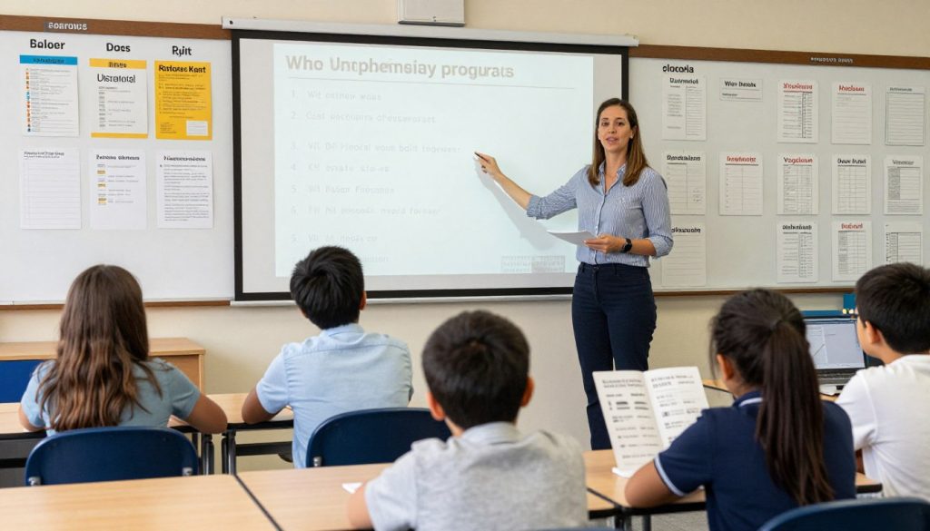 Teacher implementing a comprehensive vocabulary program using the five key principles