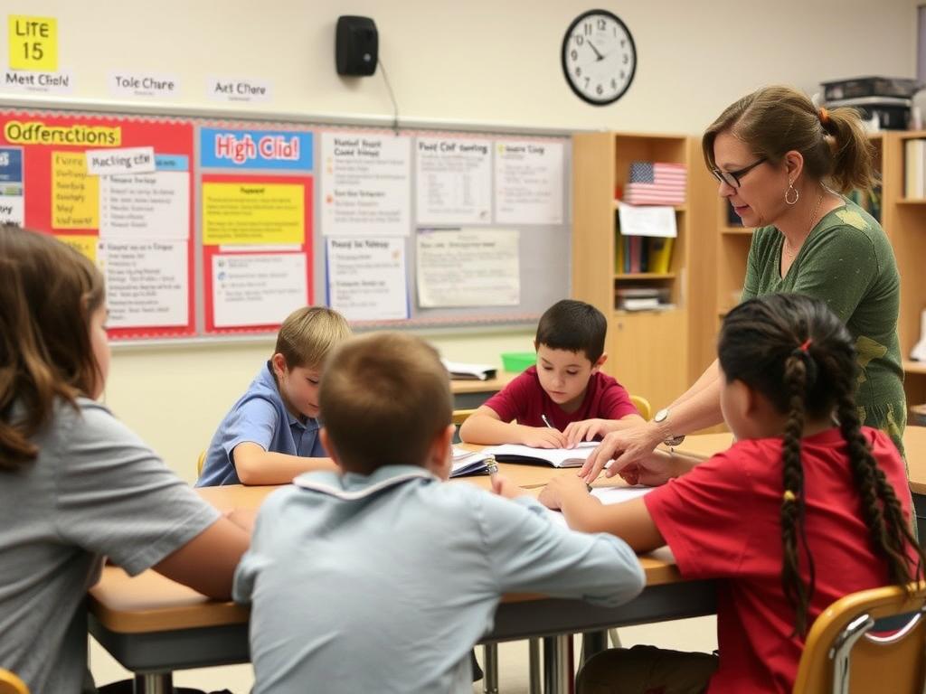 Teacher providing scaffolded support to students