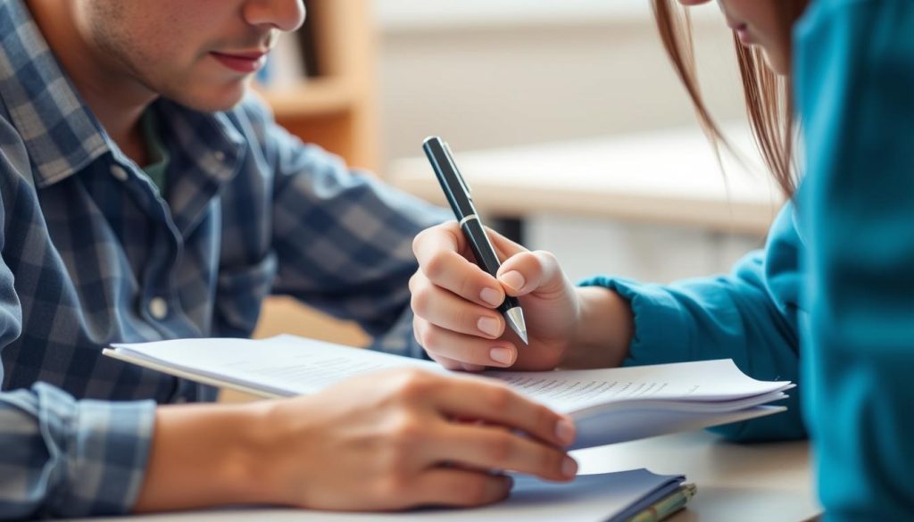 Teacher providing specific feedback to student on their work