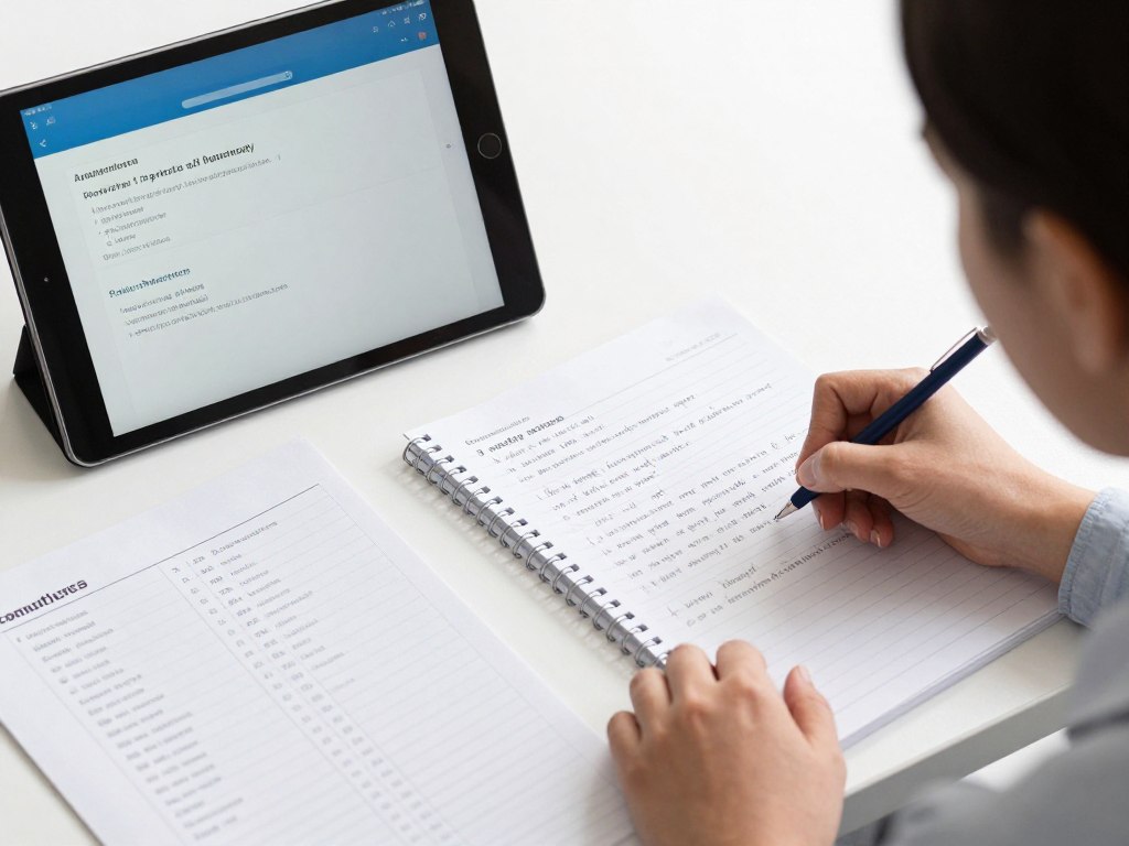 Teacher reviewing student vocabulary assessment with examples of different assessment types