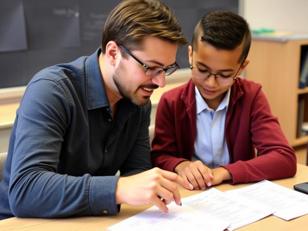 Teacher working individually with a student who is struggling, demonstrating high expectations through targeted support