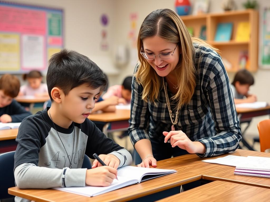 Teacher working one-on-one with a student, demonstrating high expectations through supportive guidance Teacher working one-on-one with a student, demonstrating high expectations through supportive guidance
