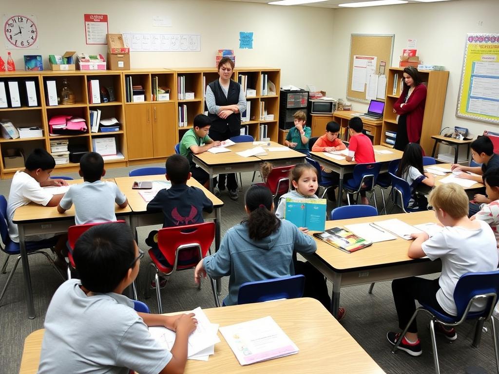 Teacher working with diverse students in differentiated groups