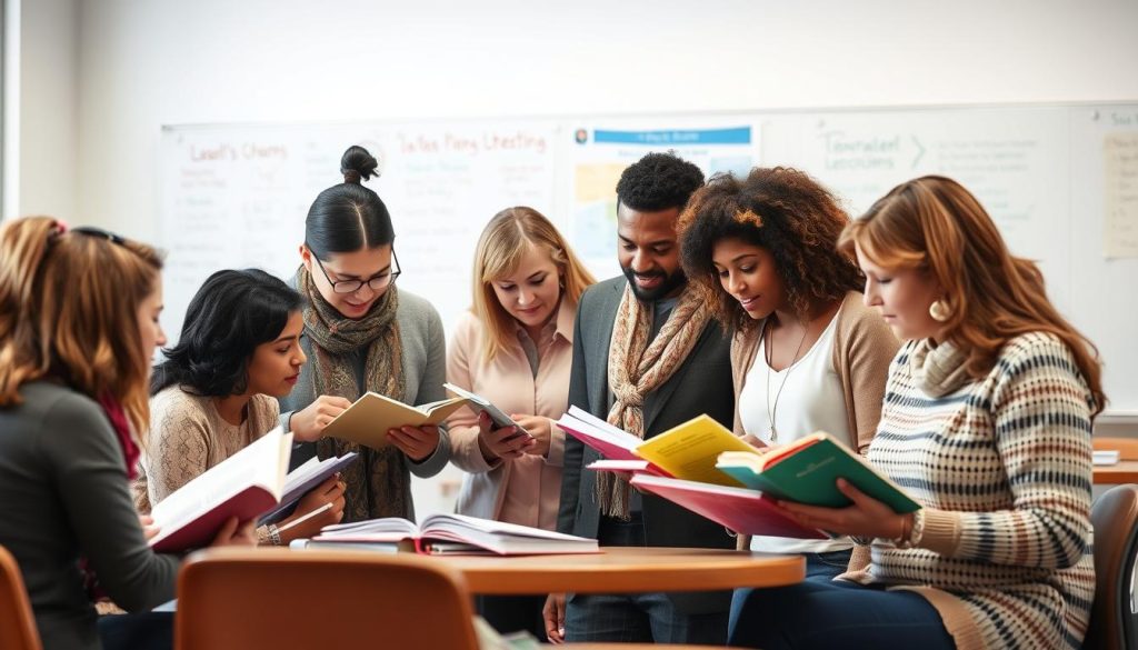 Teachers engaged in professional development about the importance of reading instruction