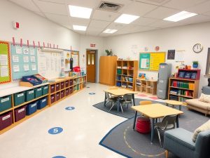 Well organized classroom with clear pathways labeled materials and a designated quiet corner Well organized classroom with clear pathways, labeled materials, and a designated quiet corner creating a Safe and Valued Environment