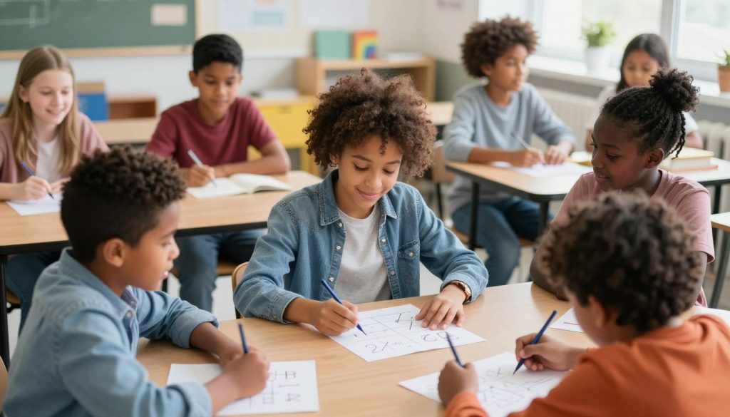 A diverse group of gifted students engaged in a collaborative problem solving activity, showing different manifestations of giftedness