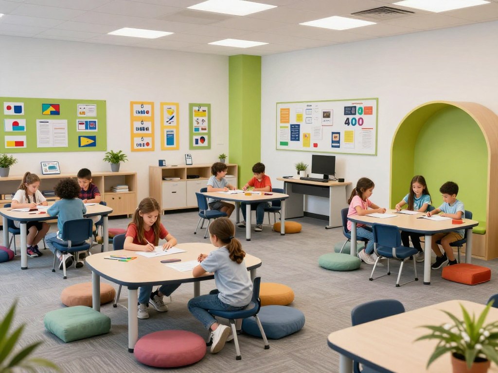A flexible classroom arrangement with various learning zones supporting increasing student engagement strategies