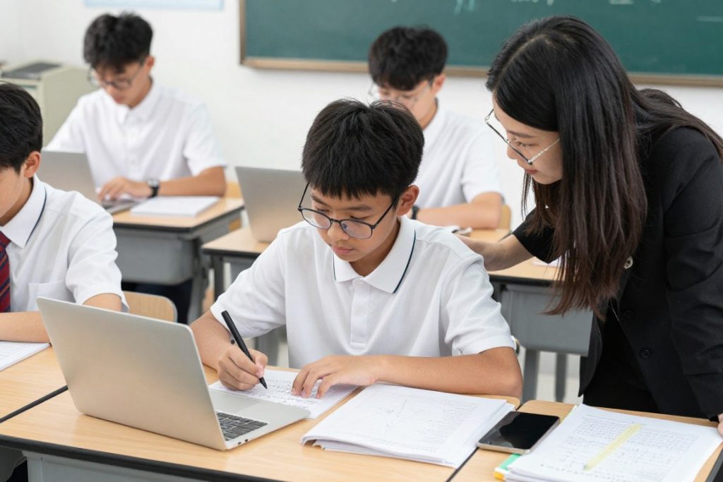 A student working on advanced mathematics content beyond grade level, demonstrating successful strategies for teaching gifted learners through acceleration