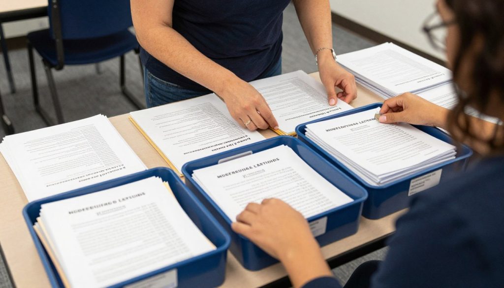 A teacher organizing differentiated materials for a classroom with gifted students