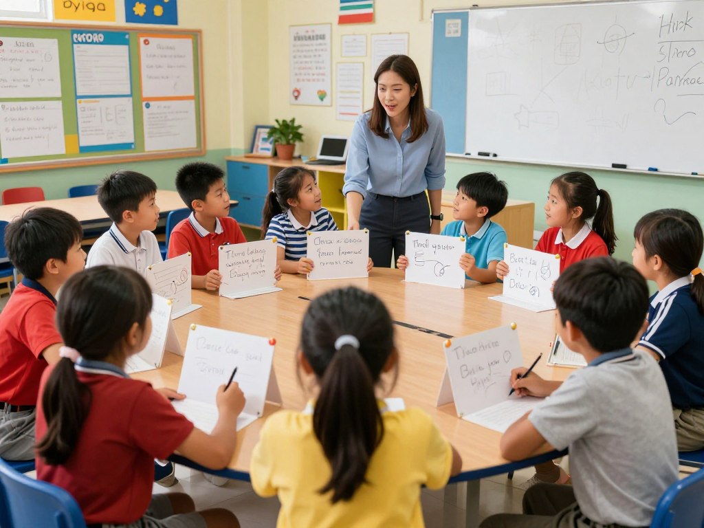 Elementary students participating in a think-pair-share activity
